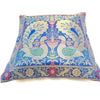 12x12 Inch Blue Cushion Cover Banarasi Decor Woven Peacock Zari Brocade Silk