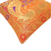 12x12 Inch Cushion Cover Orange Banarasi Decor Woven Peacock Zari Brocade Silk