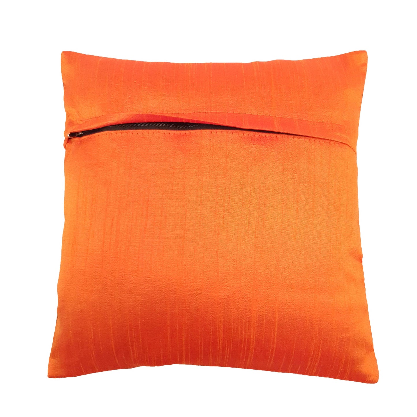 12x12 Inch Cushion Cover Orange Banarasi Decor Woven Peacock Zari Brocade Silk