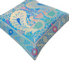 12x12 Inch Cushion Cover Turquoise Blue Banarasi Woven Peacock Zari Brocade Silk