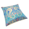12x12 Inch Cushion Cover Turquoise Blue Banarasi Woven Peacock Zari Brocade Silk