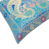 12x12 Inch Cushion Cover Turquoise Blue Banarasi Woven Peacock Zari Brocade Silk