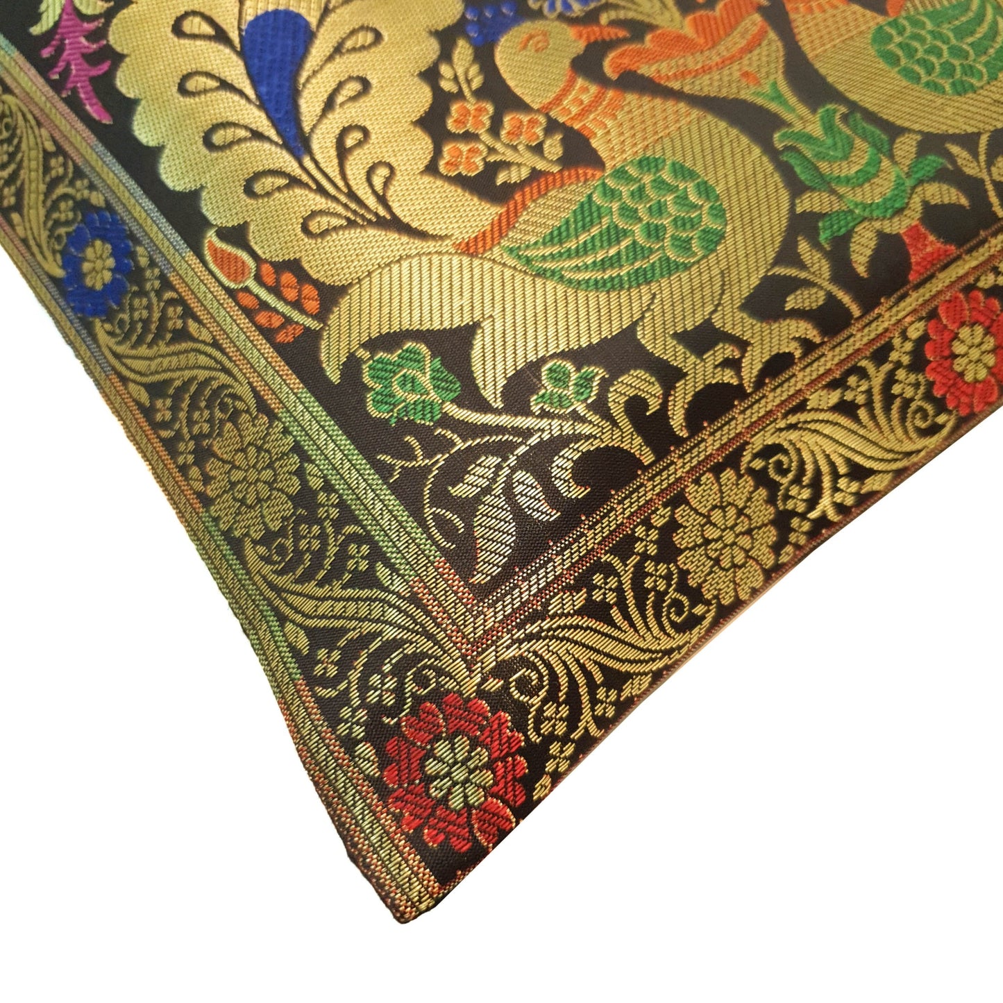 12x12 Inch Cushion Covers Black Indian Banarasi Woven Peacock Zari Brocade Silk