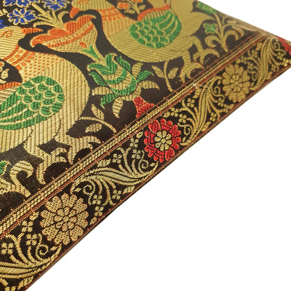 12x12 Inch Cushion Covers Black Indian Banarasi Woven Peacock Zari Brocade Silk
