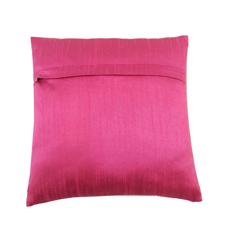 12x12 Inch Cushion Cover Indian Pink Banarasi Woven Peacock Zari Brocade Silk