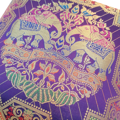 12x12 Inch Purple Cushion Cover Banarasi Decor Elephant Woven Zari Brocade Silk