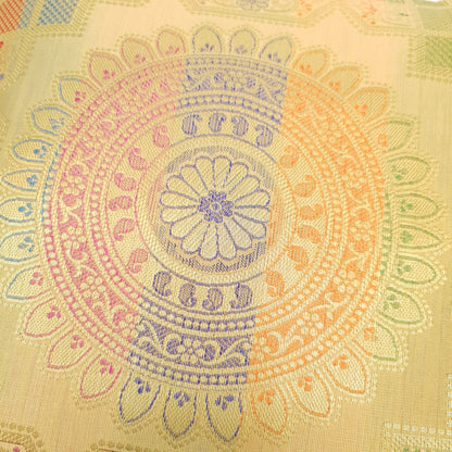 12x12 Inch Beige Cushion Covers Indian Banarasi Mandala Woven Zari Brocade Silk