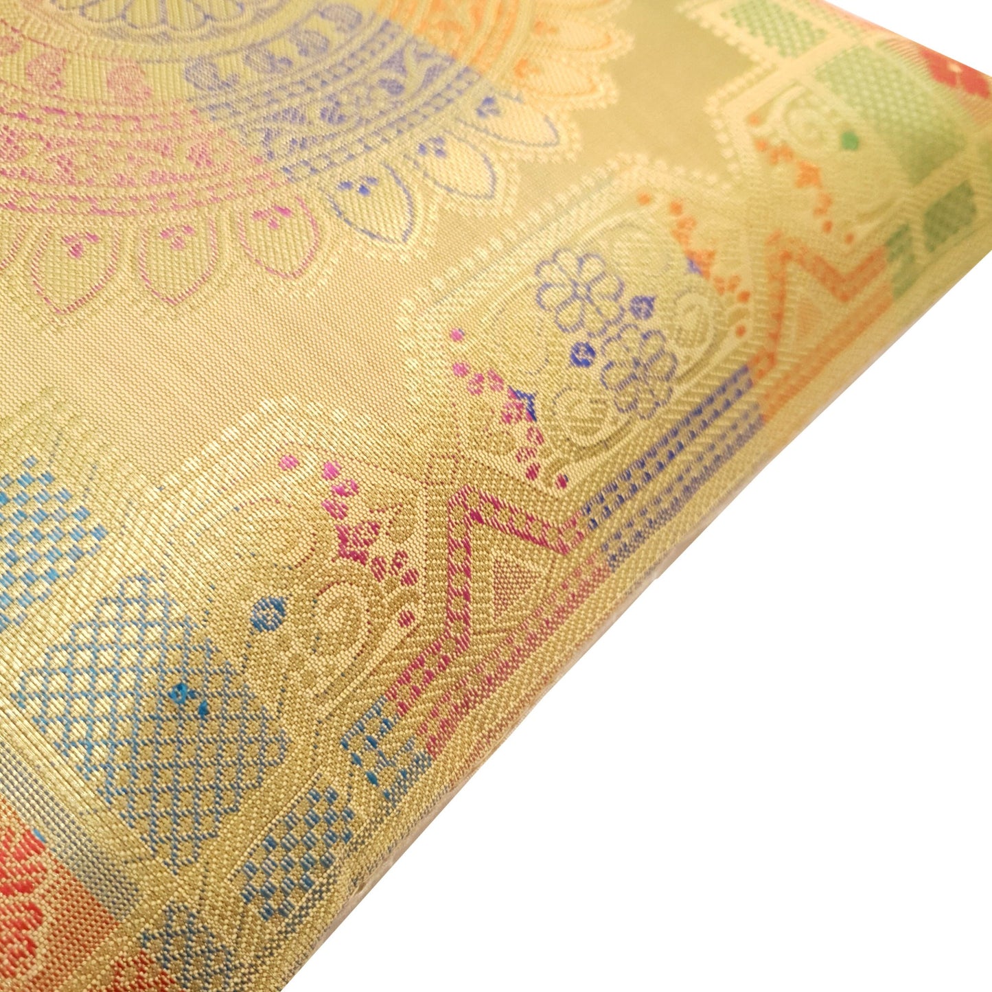 12x12 Inch Beige Cushion Covers Indian Banarasi Mandala Woven Zari Brocade Silk