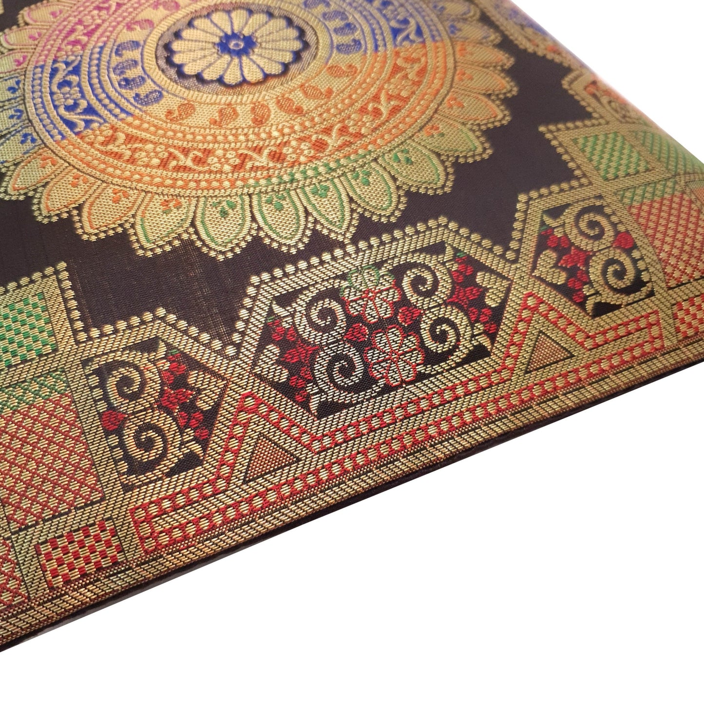 12x12 Inch Cushion Covers Black Indian Banarasi Mandala Woven Zari Brocade Silk