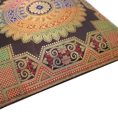 12x12 Inch Cushion Covers Black Indian Banarasi Mandala Woven Zari Brocade Silk