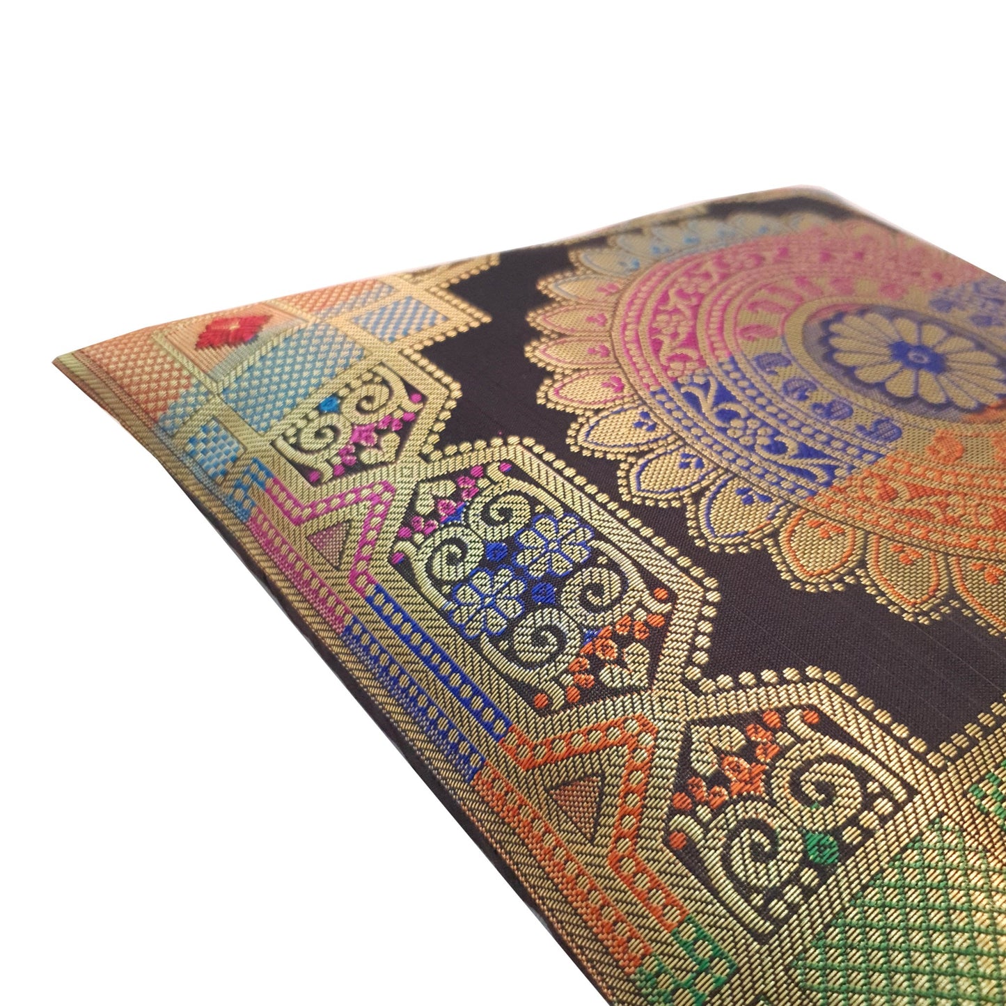 12x12 Inch Cushion Covers Black Indian Banarasi Mandala Woven Zari Brocade Silk