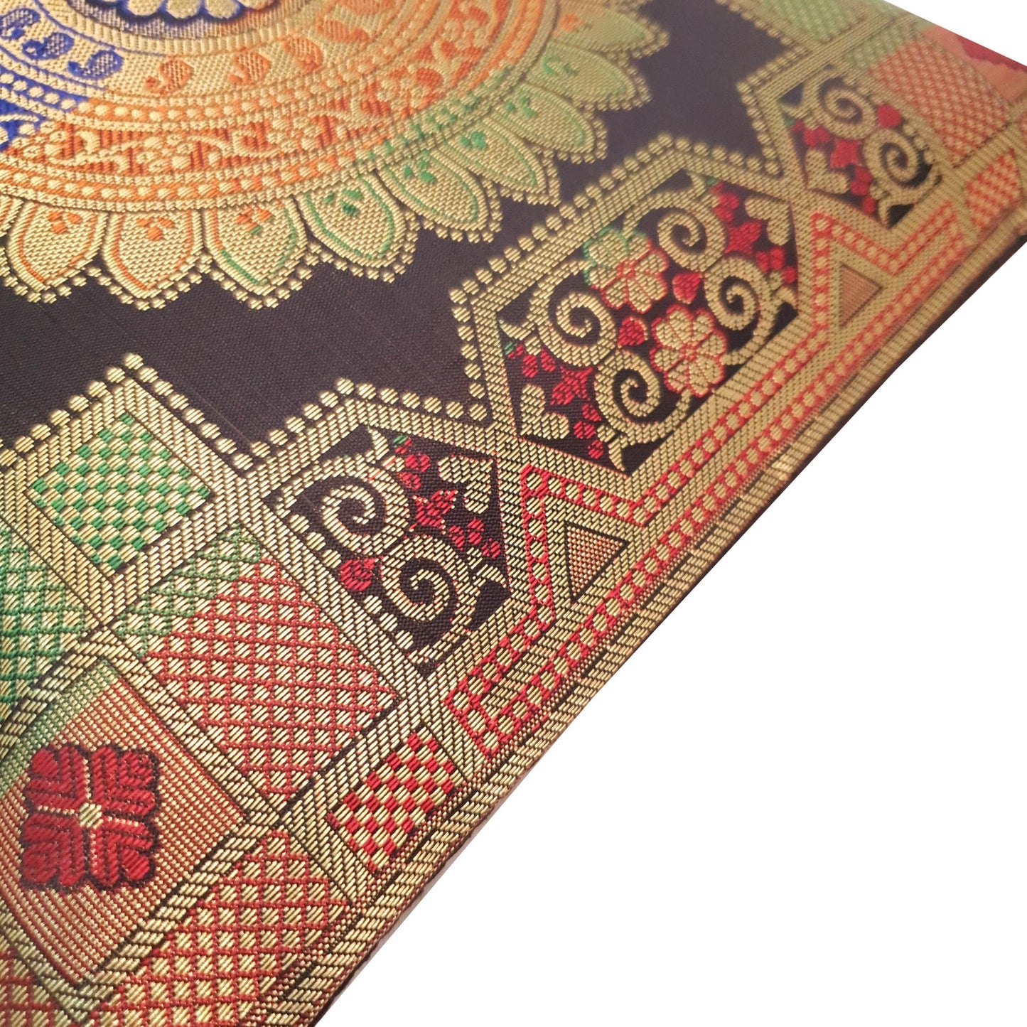 12x12 Inch Cushion Covers Black Indian Banarasi Mandala Woven Zari Brocade Silk