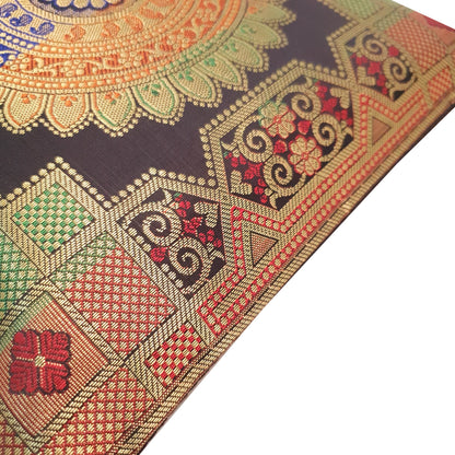 12x12 Inch Cushion Covers Black Indian Banarasi Mandala Woven Zari Brocade Silk