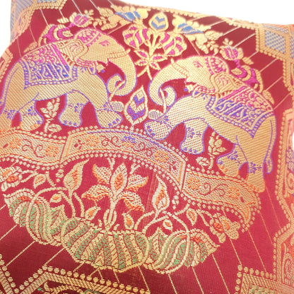 12x12 Inch Maroon Cushion Cover Banarasi Decor Elephant Woven Zari Brocade Silk
