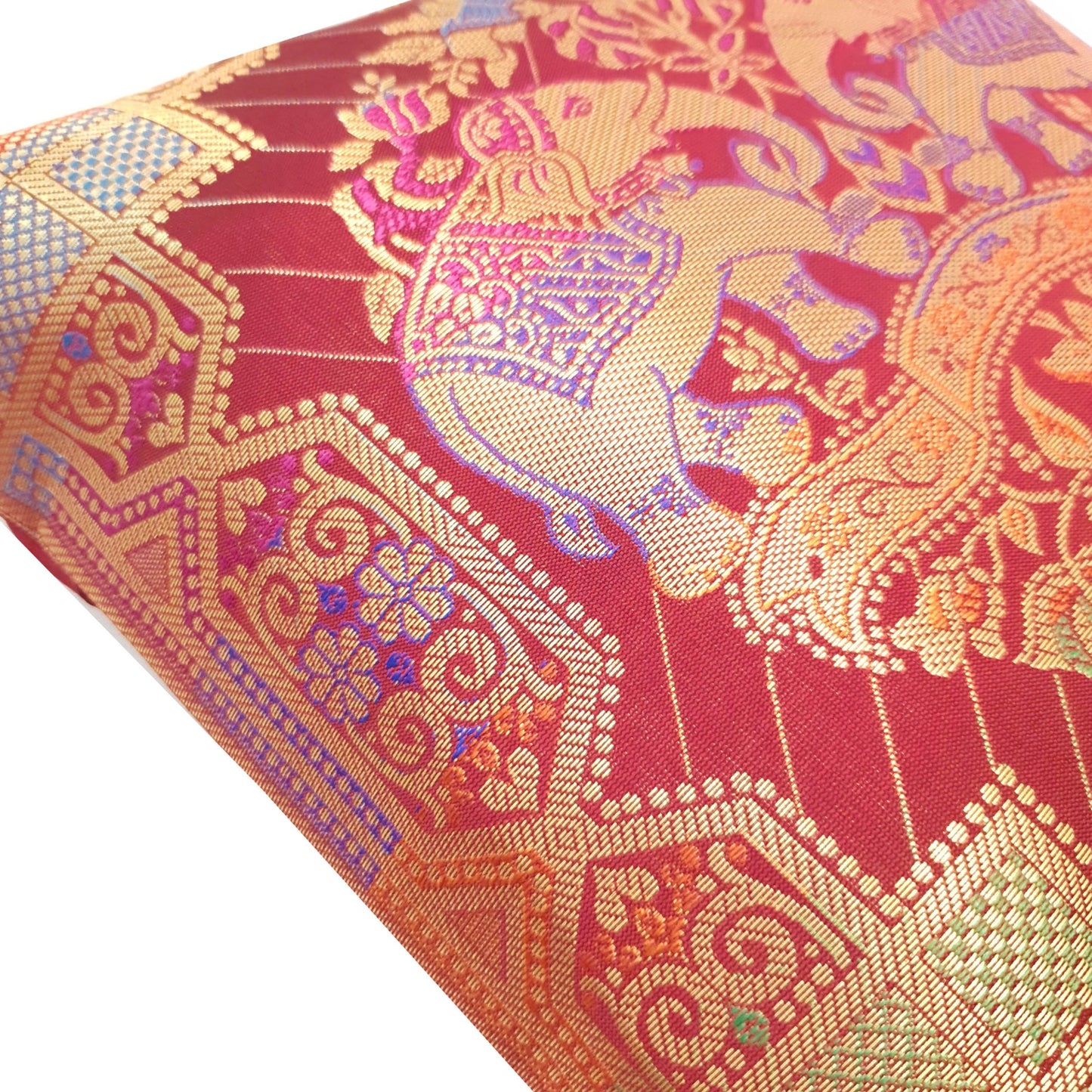 12x12 Inch Maroon Cushion Cover Banarasi Decor Elephant Woven Zari Brocade Silk