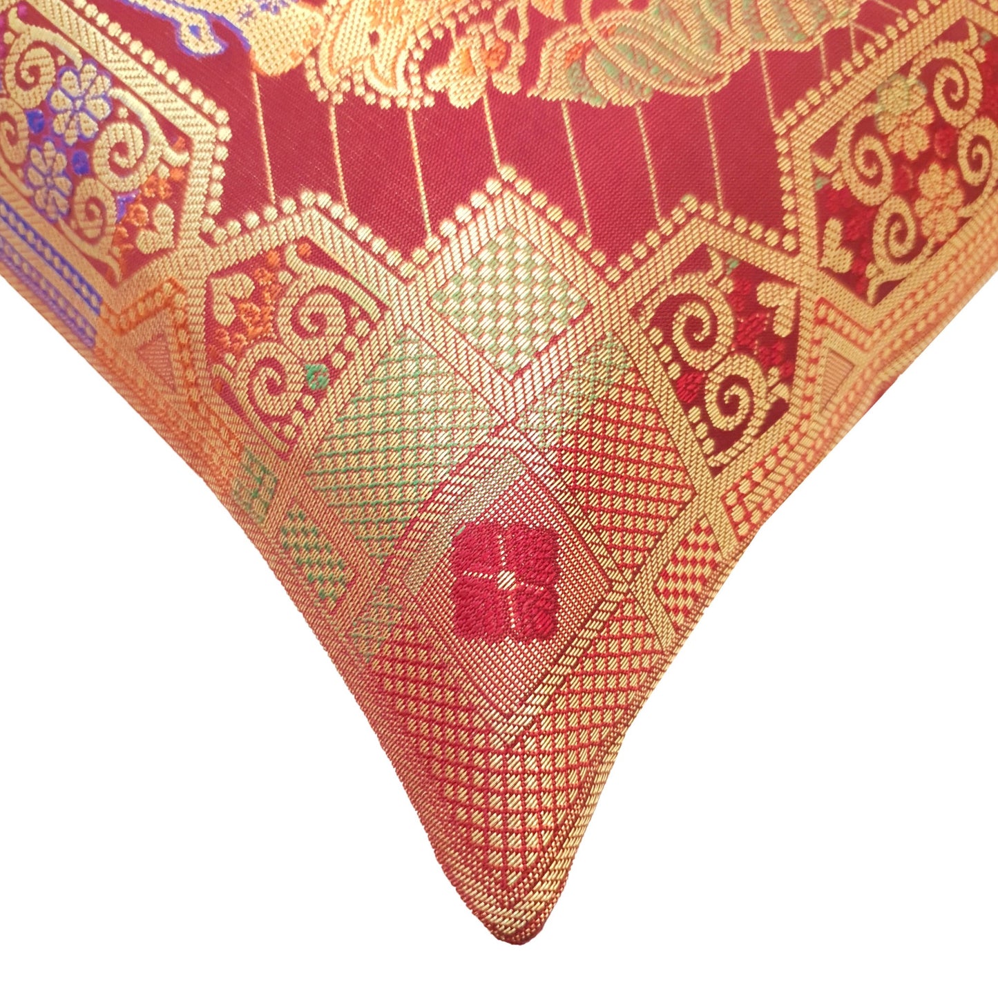 12x12 Inch Maroon Cushion Cover Banarasi Decor Elephant Woven Zari Brocade Silk