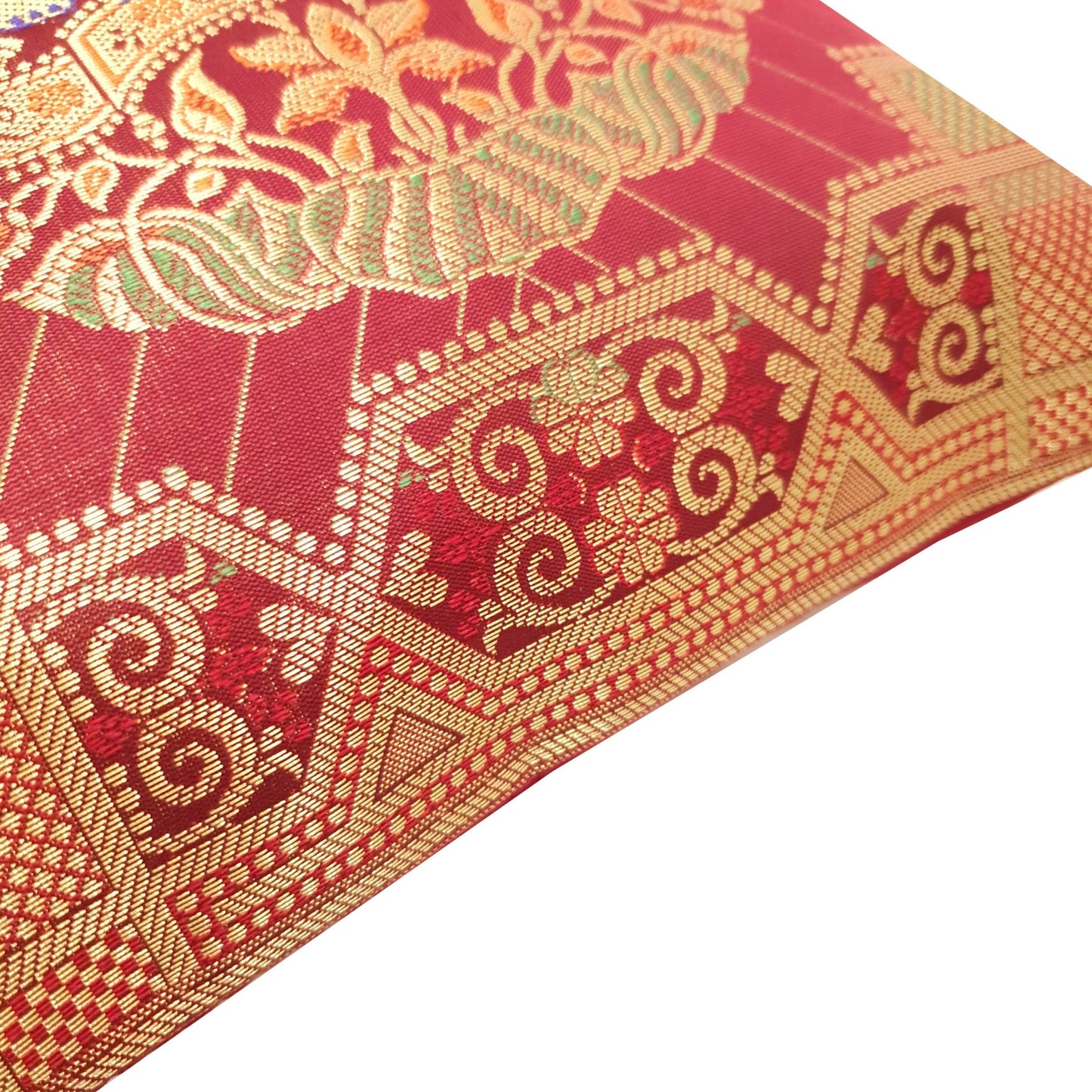 12x12 Inch Maroon Cushion Cover Banarasi Decor Elephant Woven Zari Brocade Silk