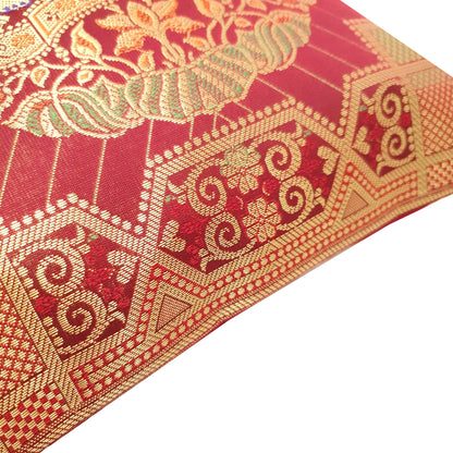 12x12 Inch Maroon Cushion Cover Banarasi Decor Elephant Woven Zari Brocade Silk
