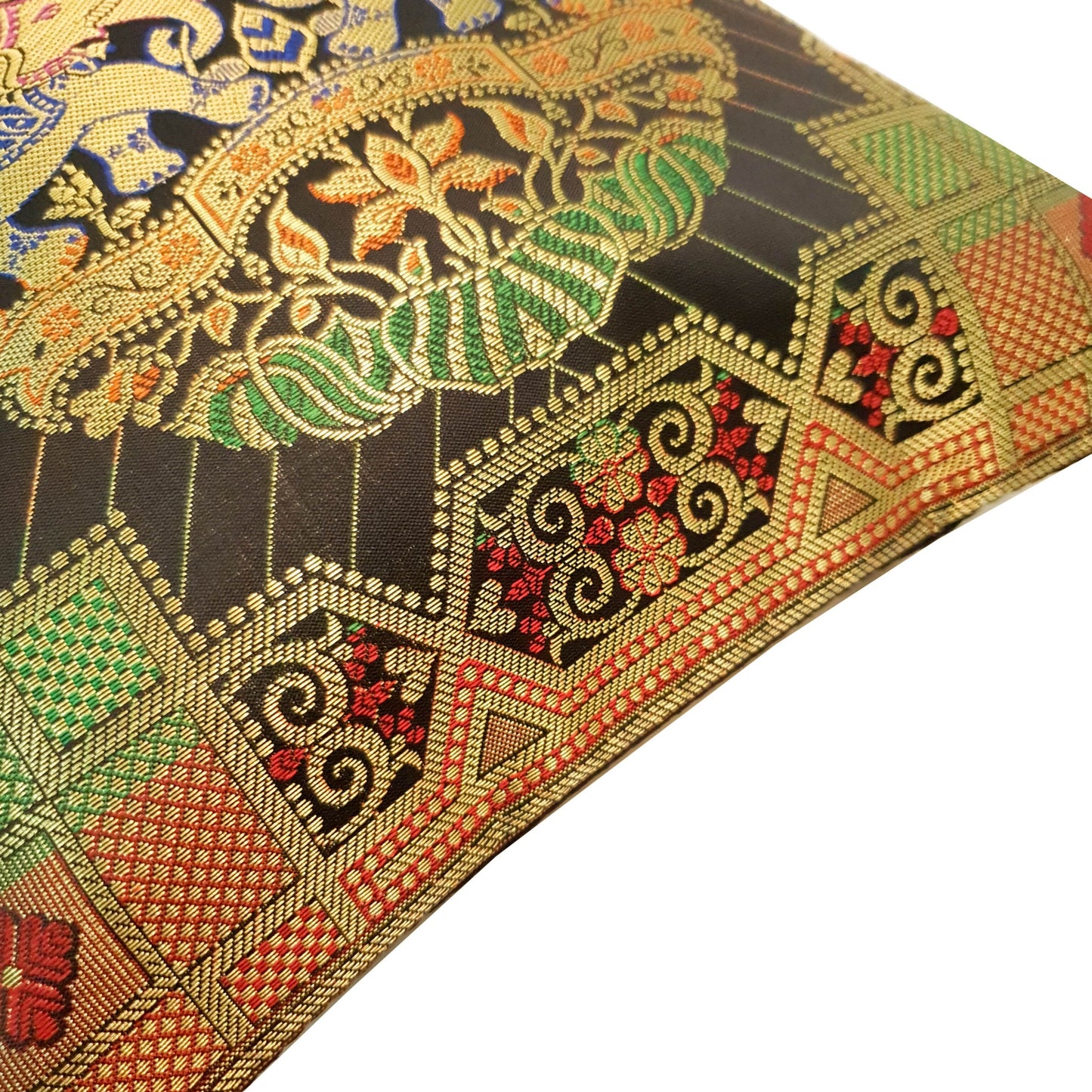 Black 12x12 Inch Cushion Cover Banarasi Decor Elephant Woven Zari Brocade Silk