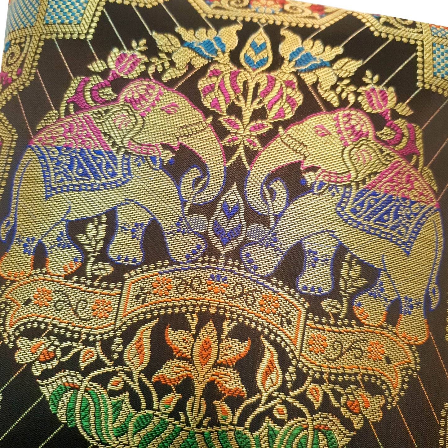 Black 12x12 Inch Cushion Cover Banarasi Decor Elephant Woven Zari Brocade Silk