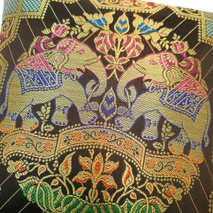 Black 12x12 Inch Cushion Cover Banarasi Decor Elephant Woven Zari Brocade Silk