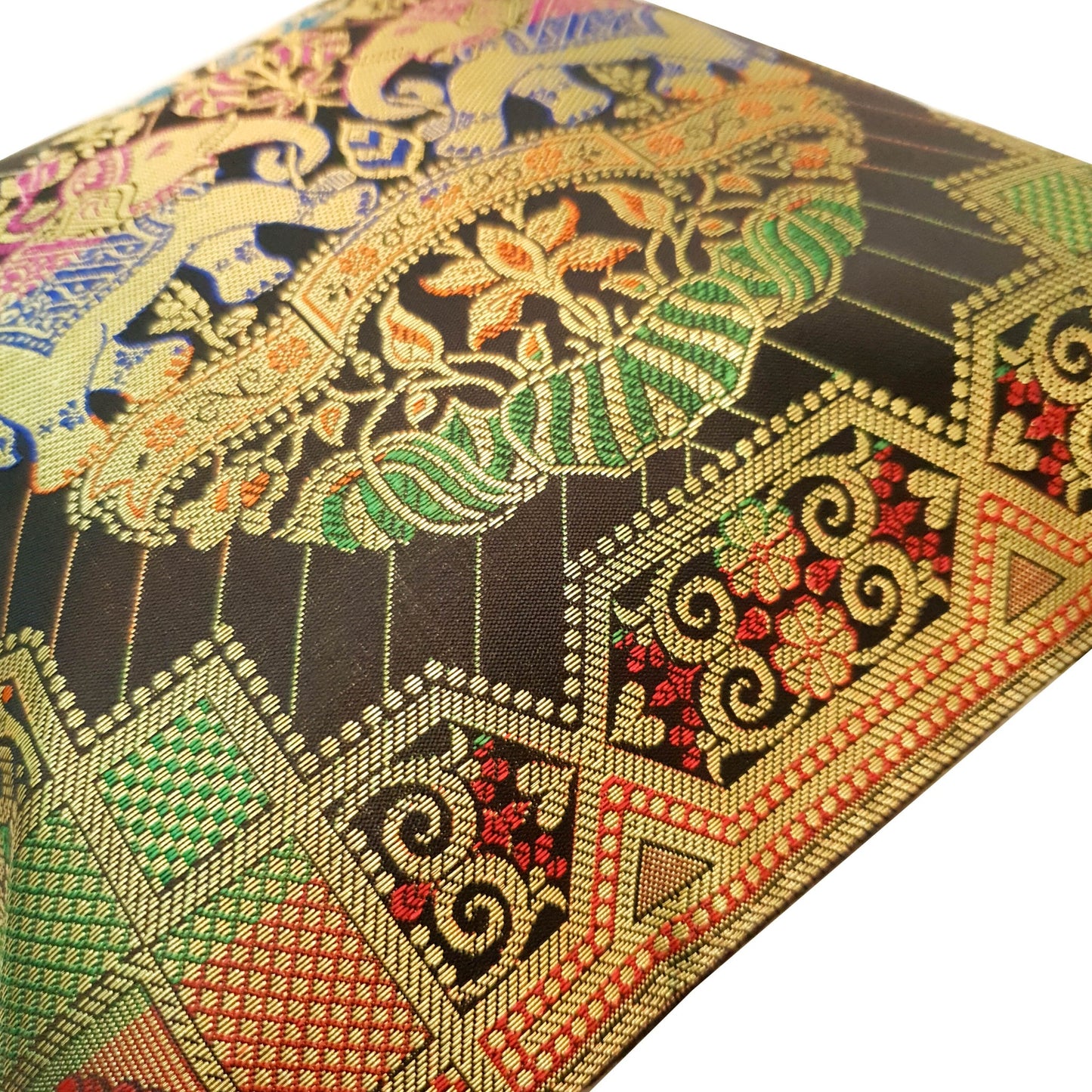 Black 12x12 Inch Cushion Cover Banarasi Decor Elephant Woven Zari Brocade Silk