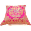 12x12 Inch Pink Cushion Cover Banarasi Indian Elephant Woven Zari Brocade Silk