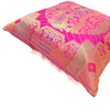 12x12 Inch Pink Cushion Cover Banarasi Indian Elephant Woven Zari Brocade Silk