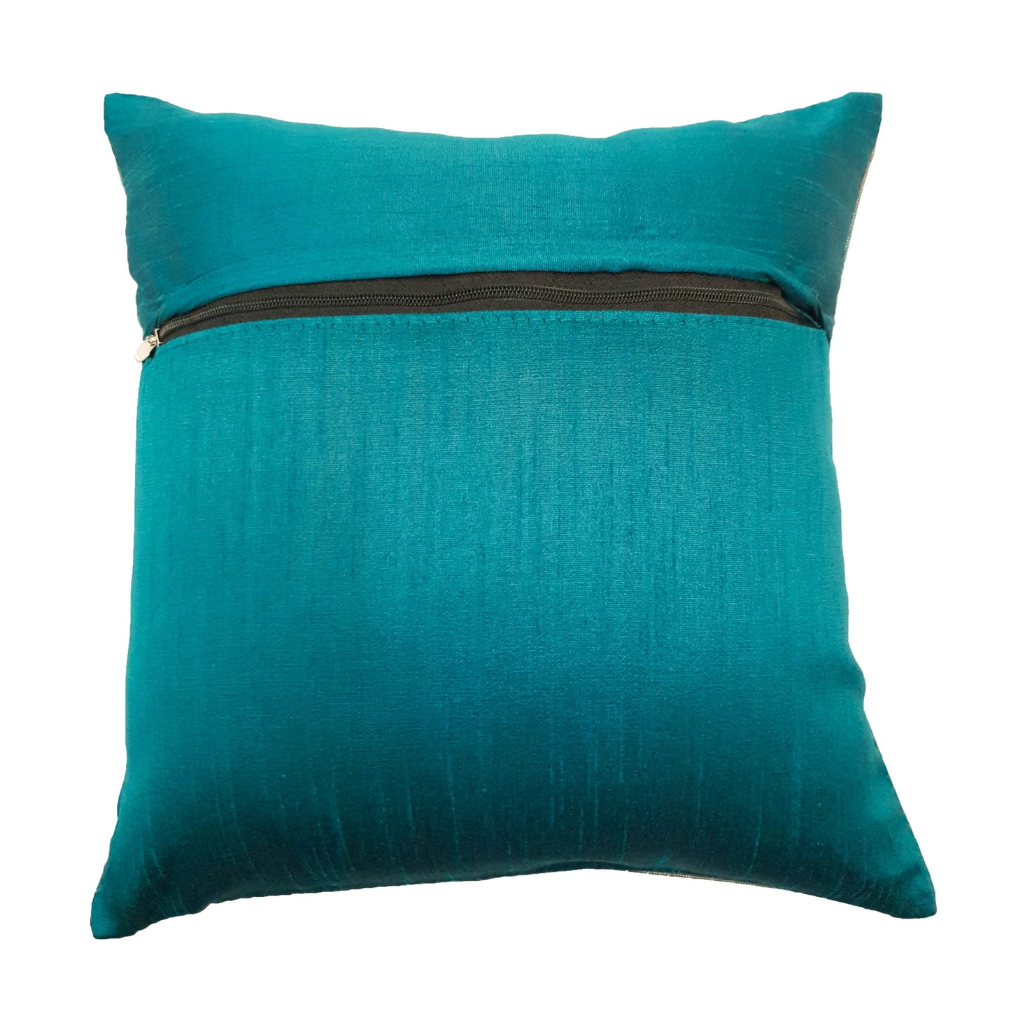 12x12 Inch Cushion Cover Banarasi Teal Green Elephant Woven Zari Brocade Silk