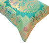 12x12 Inch Cushion Cover Banarasi Teal Green Elephant Woven Zari Brocade Silk