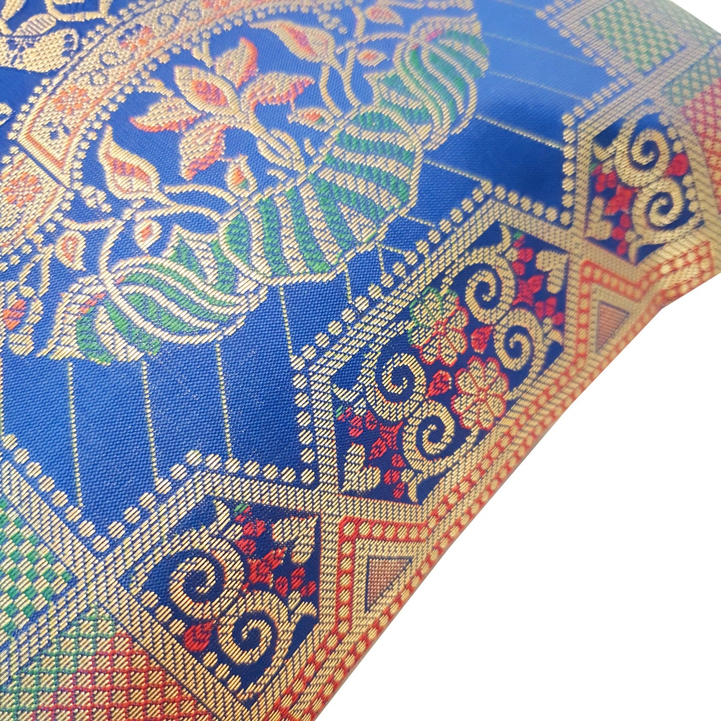12x12 Inch Cushion Cover Blue Banarasi Indian Elephant Woven Zari Brocade Silk