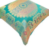 12x12 Inch Cushion Covers Teal Green Banarasi Mandala Woven Zari Brocade Silk