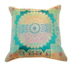 12x12 Inch Cushion Covers Teal Green Banarasi Mandala Woven Zari Brocade Silk