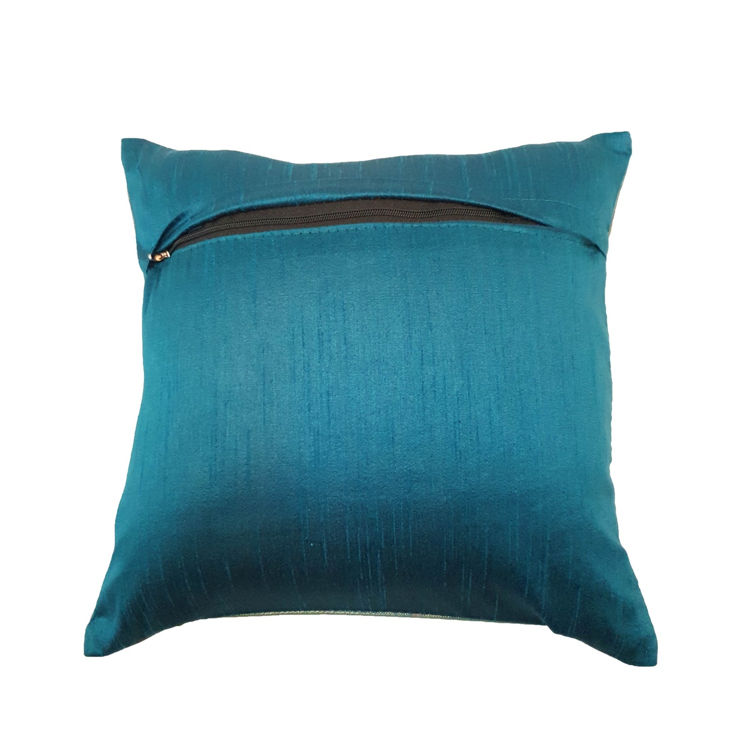 12x12 Inch Cushion Covers Teal Green Banarasi Mandala Woven Zari Brocade Silk