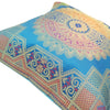 12x12 Inch Cushion Cover Turquoise Blue Banarasi Mandala Woven Zari Brocade Silk