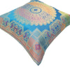 12x12 Inch Cushion Cover Turquoise Blue Banarasi Mandala Woven Zari Brocade Silk