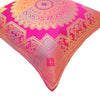 Pink 12x12 Inch Cushion Covers Indian Banarasi Mandala Woven Zari Brocade Silk