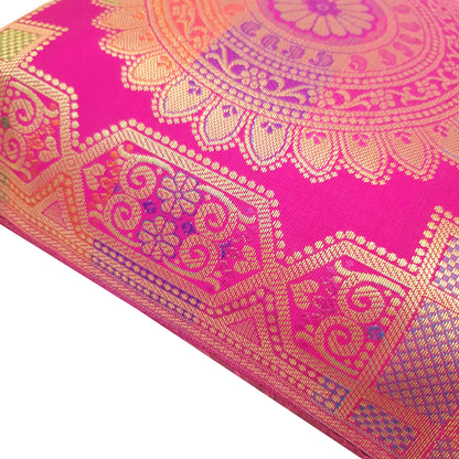 Pink 12x12 Inch Cushion Covers Indian Banarasi Mandala Woven Zari Brocade Silk