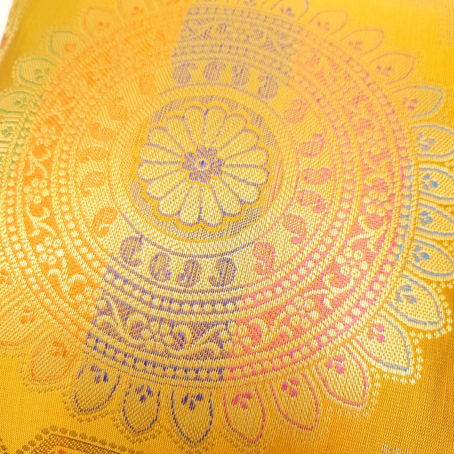 12x12 Inch Cushion Cover Mustard Banarasi Mandala Woven Zari Brocade Silk