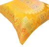 12x12 Inch Cushion Cover Mustard Banarasi Mandala Woven Zari Brocade Silk