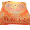 12x12 Inch Cushion Cover Orange Banarasi Mandala Woven Zari Brocade Silk