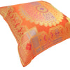 12x12 Inch Cushion Cover Orange Banarasi Mandala Woven Zari Brocade Silk