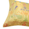 12x12 Inch Cushion Cover Beige Banarasi Decor Woven Peacock Zari Brocade Silk