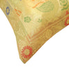 12x12 Inch Cushion Cover Beige Banarasi Decor Woven Peacock Zari Brocade Silk