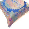 Blue 12x12 Inch Cushion Covers Indian Banarasi Mandala Woven Zari Brocade Silk