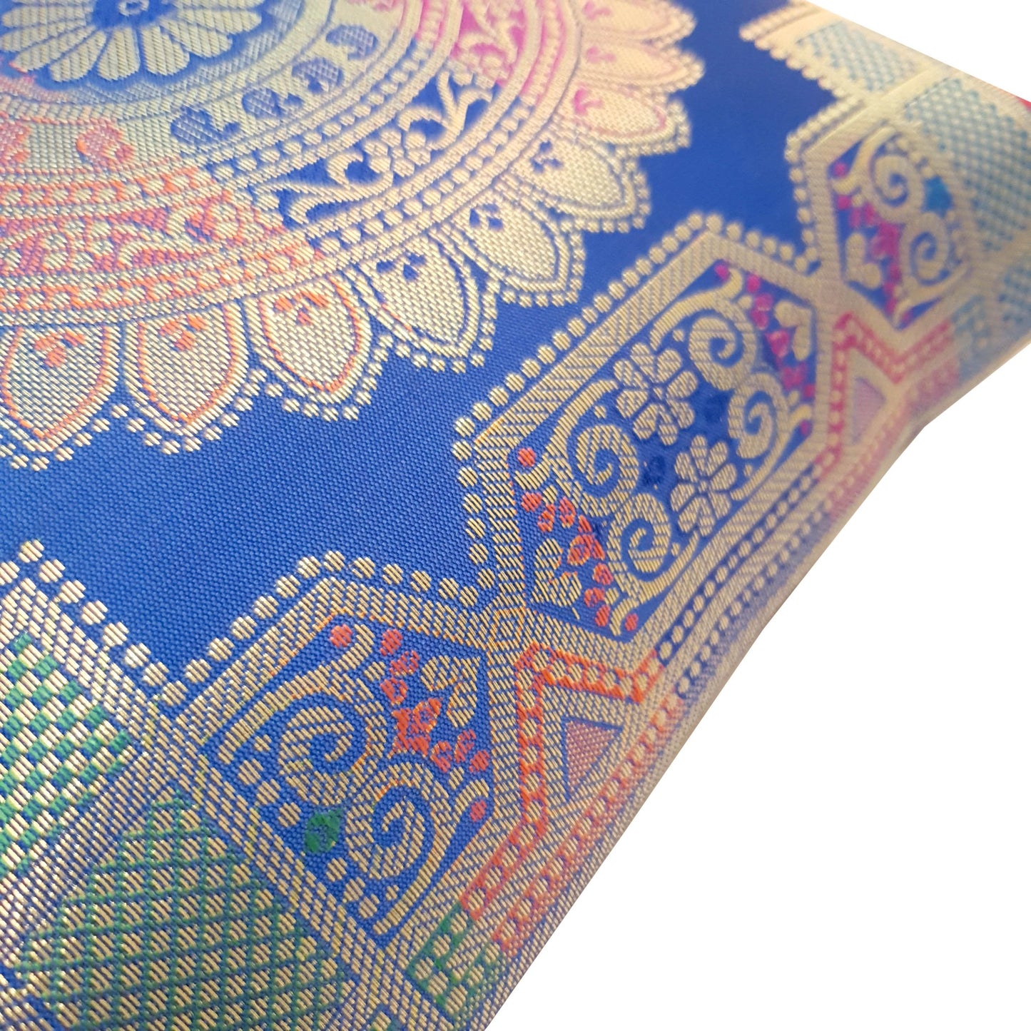 Blue 12x12 Inch Cushion Covers Indian Banarasi Mandala Woven Zari Brocade Silk