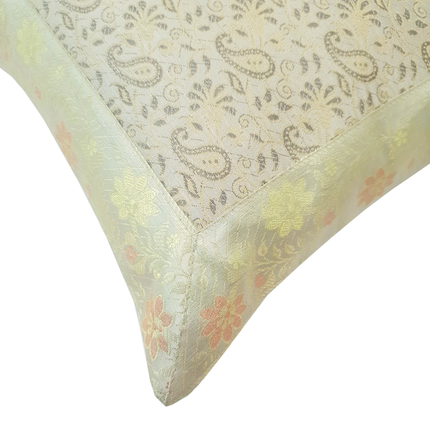 12x12 Inch Turquoise Gray Cushion Pillow Cover Silk Banarasi Woven Zari Brocade