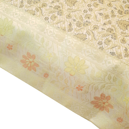 16x16 Inch White Cushion Covers Floral Woven Zari Brocade Banarasi Silk Decor