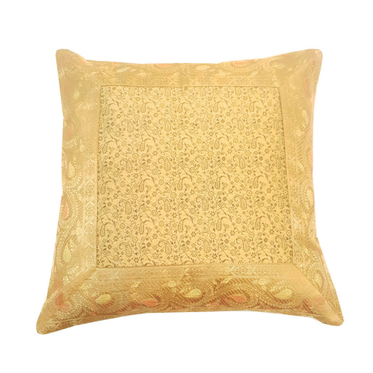 16X16 Inch Banarasi Cushion Covers Zari Brocade Silk Paisley Indian Home Decor