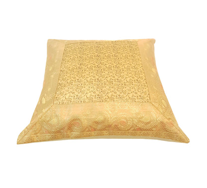 16X16 Inch Banarasi Cushion Covers Zari Brocade Silk Paisley Indian Home Decor